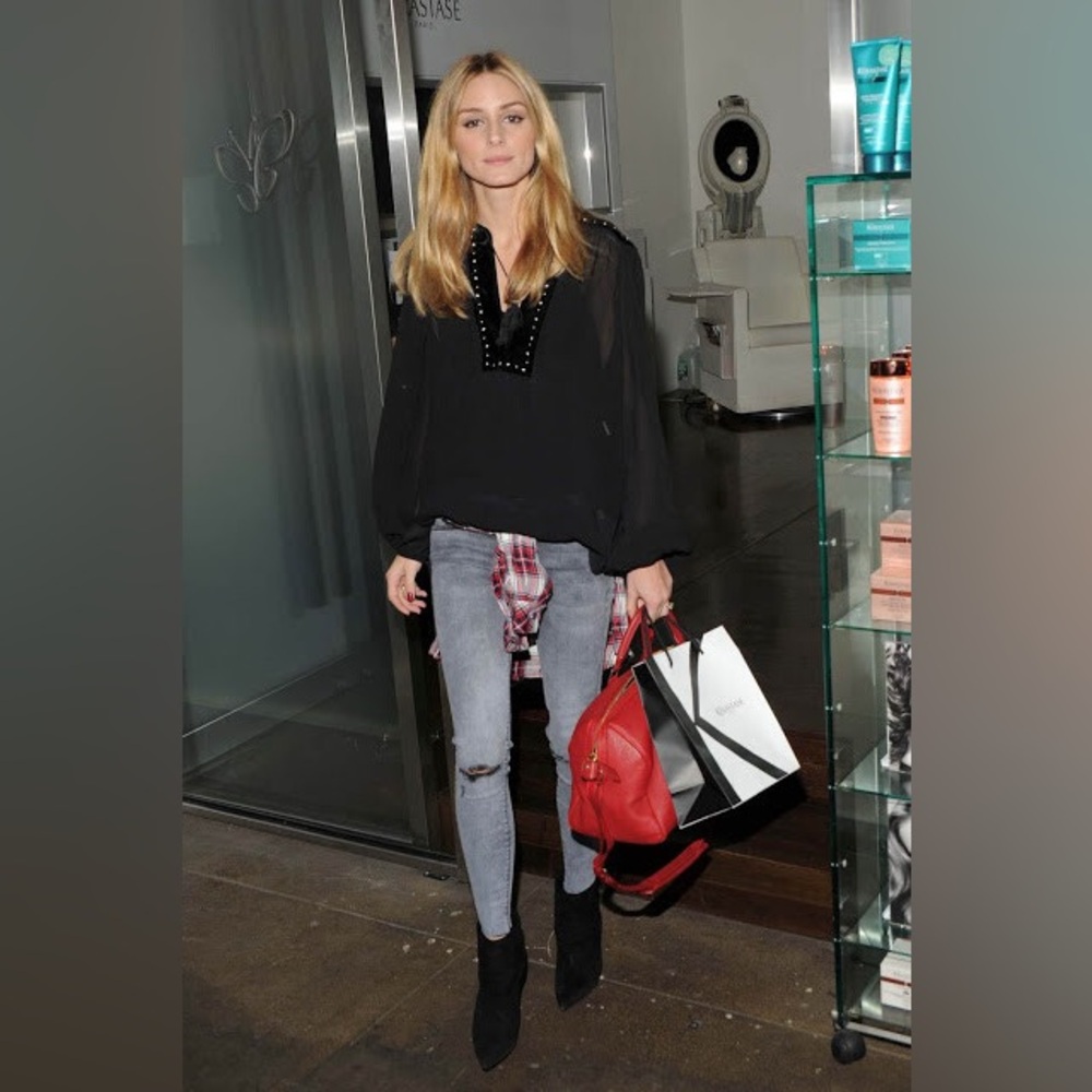 Zara Black Sheer Blouse with Studded Details ASO Olivia Palermo